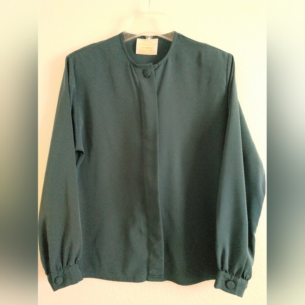 Vintage Country Sophisticates Blouse Green Long Sleeve Made in USA Size 12